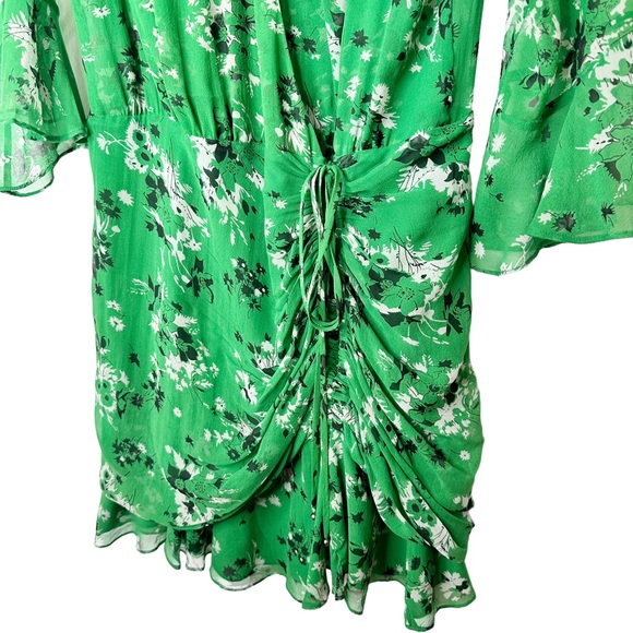 Veronica Beard Sean Floral-print Silk Dress Green Multi Ruched Bell Sleeves 8 - Picture 10 of 15